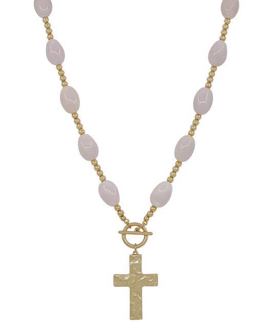 Divine Resin Bead Cross Necklace - Pink - Delta Swanky Girl