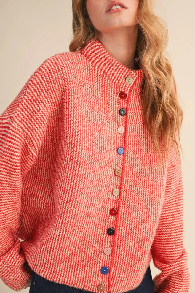 The Cherry Button Cardigan | Ivory Red Knit Cardigan
