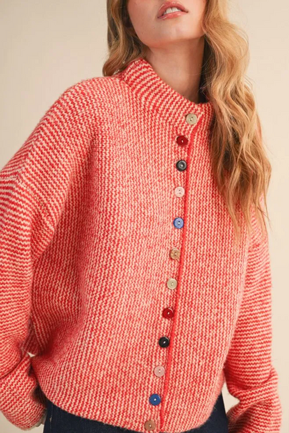 The Cherry Button Cardigan | Ivory Red Knit Cardigan