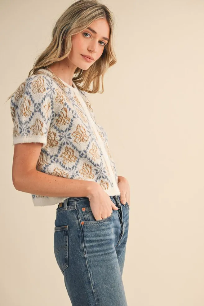 Storybook Vibes Short Sleeve Cardigan Sweater - Blue
