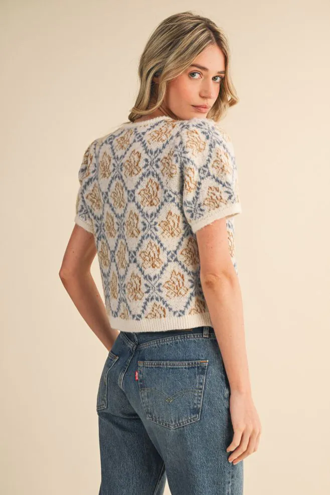Storybook Vibes Short Sleeve Cardigan Sweater - Blue