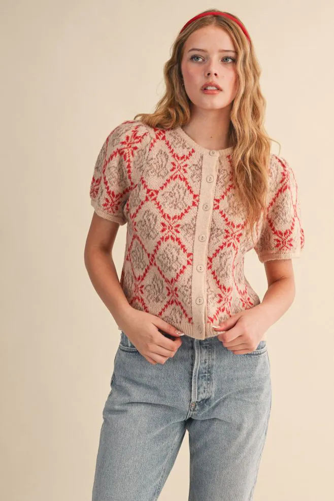 Storybook Vibes Short Sleeve Cardigan Sweater - Red