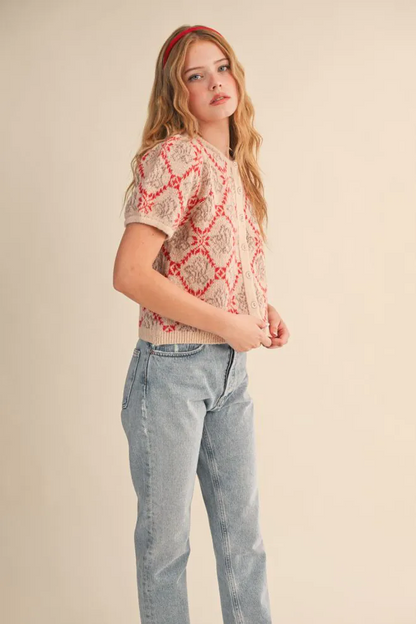 Storybook Vibes Short Sleeve Cardigan Sweater - Red