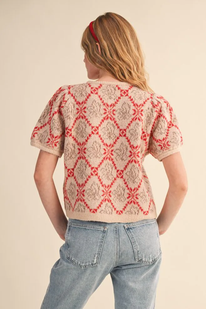 Storybook Vibes Short Sleeve Cardigan Sweater - Red