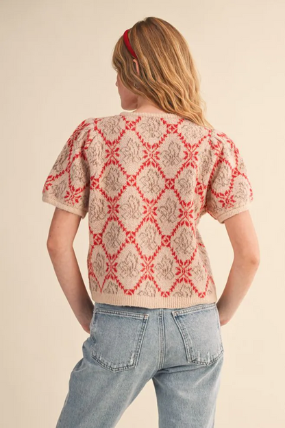 Storybook Vibes Short Sleeve Cardigan Sweater - Red