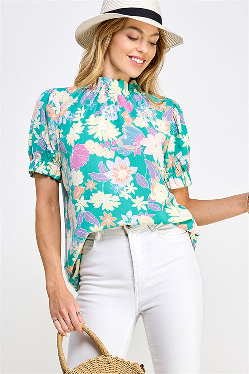 Forever Young Floral Mock Neck Top (Mint)