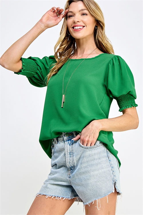 Skylar Smocked Sleeve Top (Green)