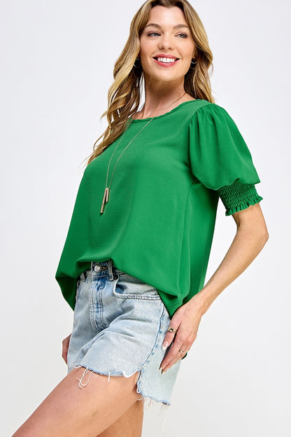 Skylar Smocked Sleeve Top (Green)