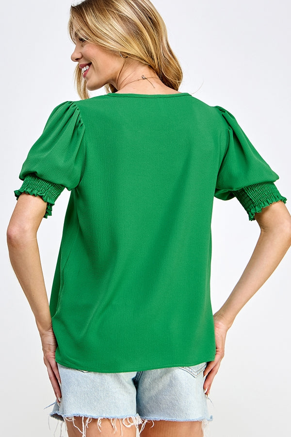 Skylar Smocked Sleeve Top (Green)