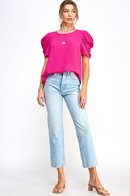 Penelope Puff Sleeve Top (Pink)