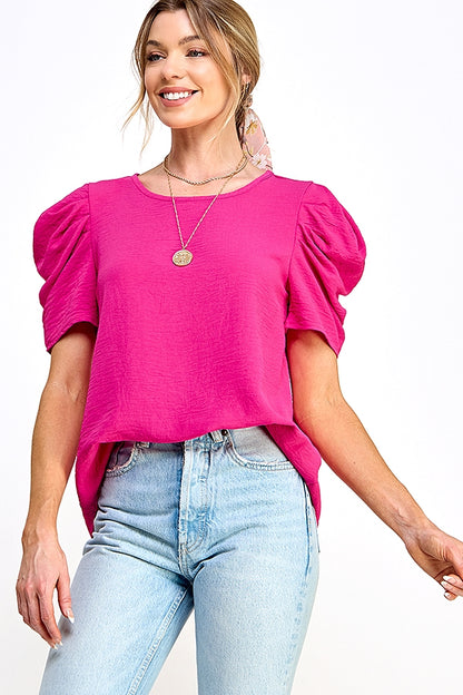 Penelope Puff Sleeve Top (Pink)