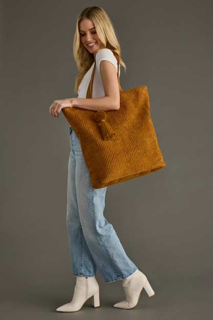 The Autumn Rambler Tote | Corduroy Tote with Pom Tassel