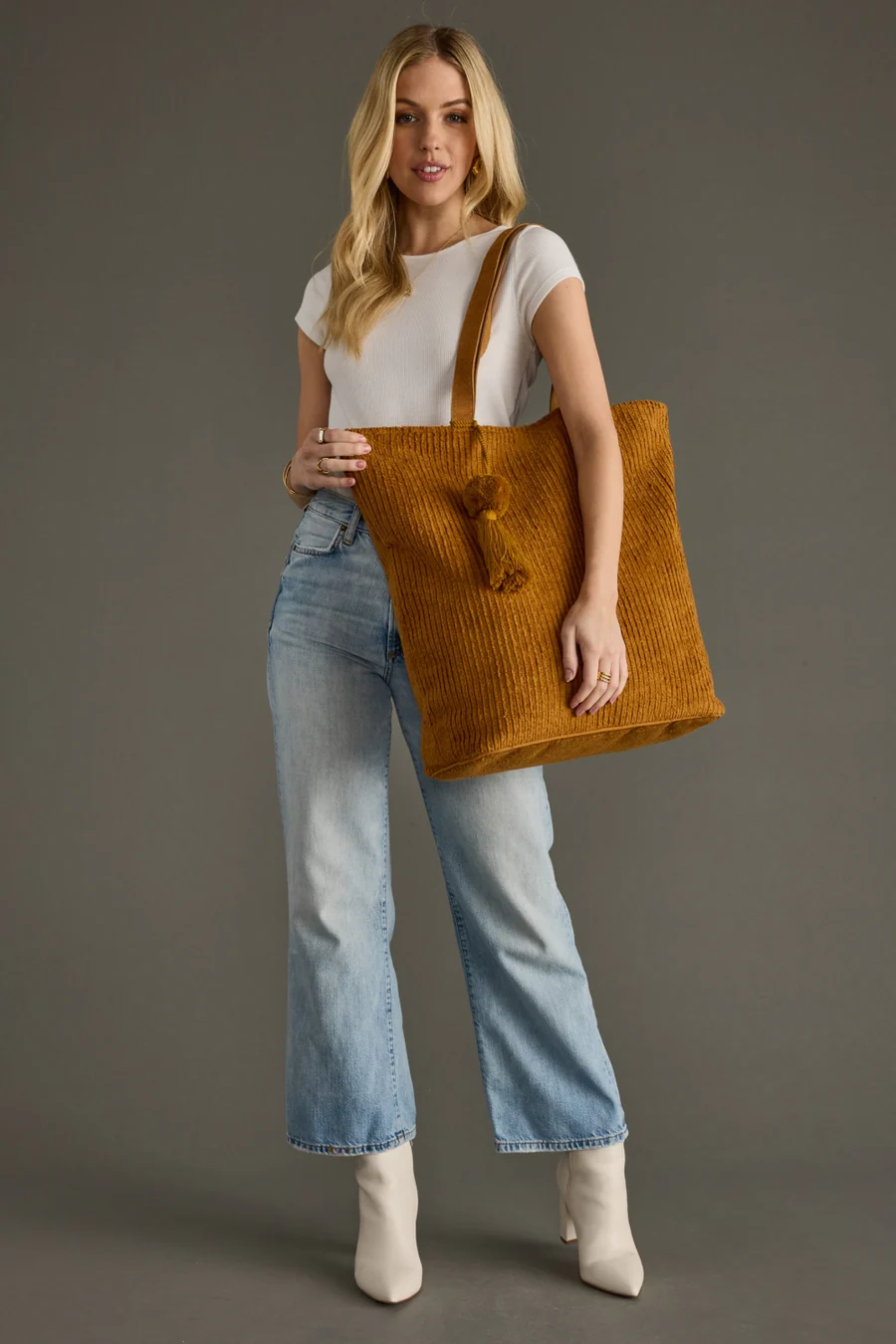 The Autumn Rambler Tote | Corduroy Tote with Pom Tassel