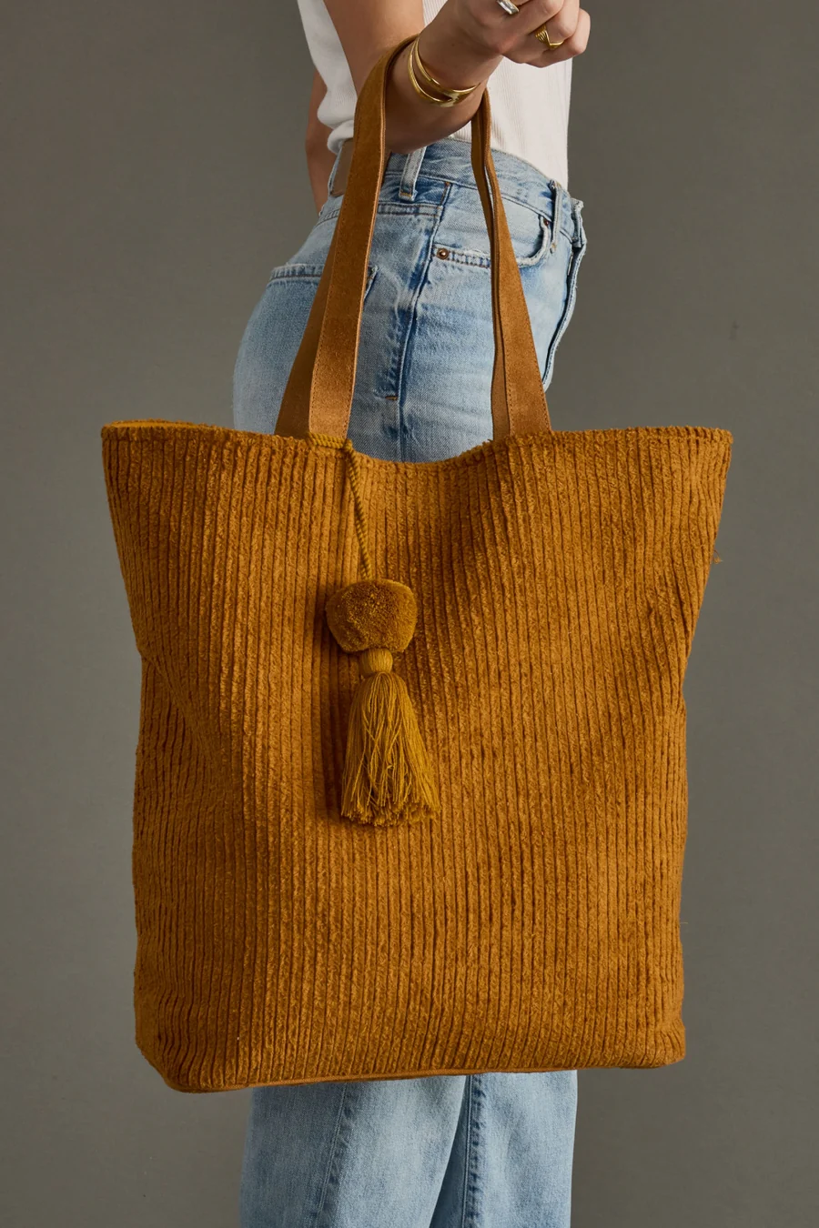 The Autumn Rambler Tote | Corduroy Tote with Pom Tassel