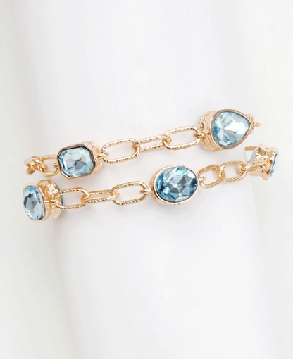 Goldie Faceted Stone Layered Bracelet -  Sapphire