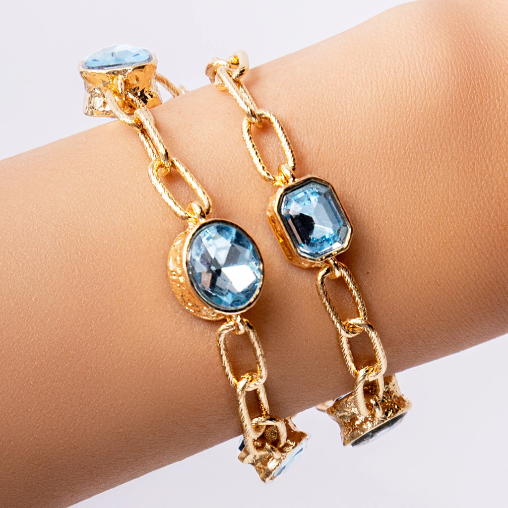 Goldie Faceted Stone Layered Bracelet -  Sapphire