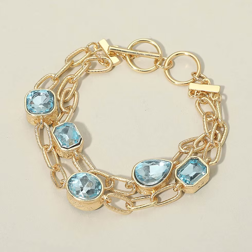 Goldie Faceted Stone Layered Bracelet -  Sapphire