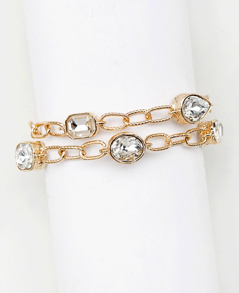 Goldie Faceted Stone Layered Bracelet -  Clear