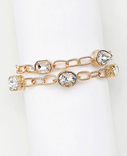 Goldie Faceted Stone Layered Bracelet -  Clear