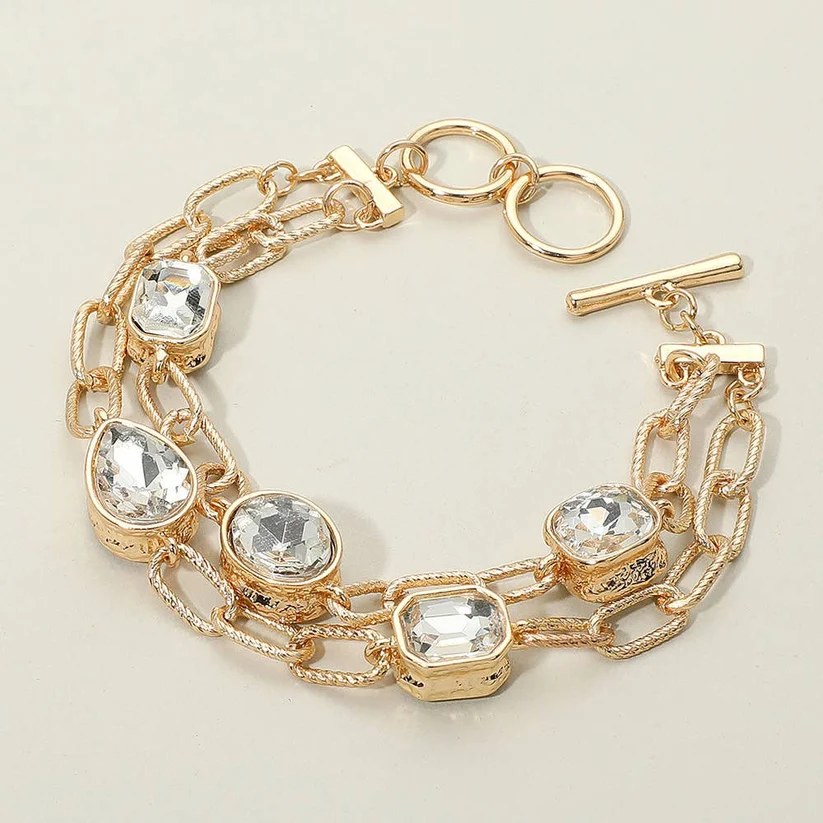 Goldie Faceted Stone Layered Bracelet -  Clear