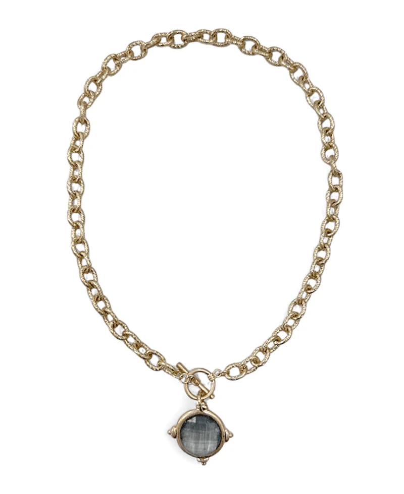 Honeybee Round Stone Toggle Necklace - Smoke