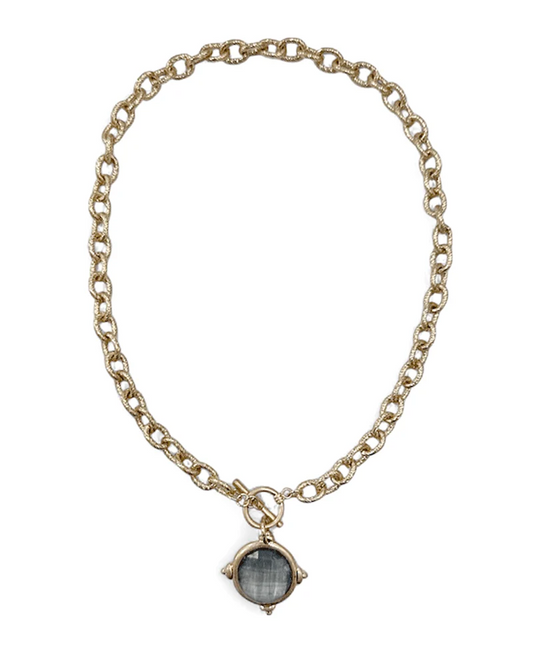 Honeybee Round Stone Toggle Necklace - Smoke