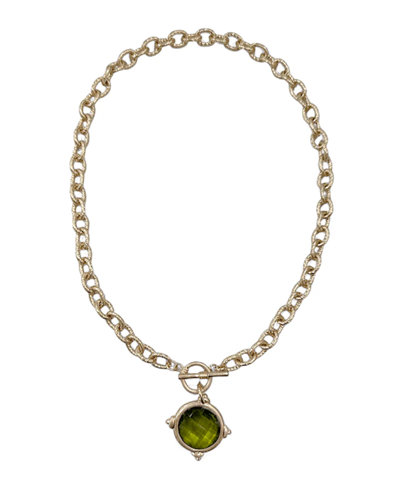 Honeybee Round Stone Toggle Necklace - Green - Delta Swanky Girl