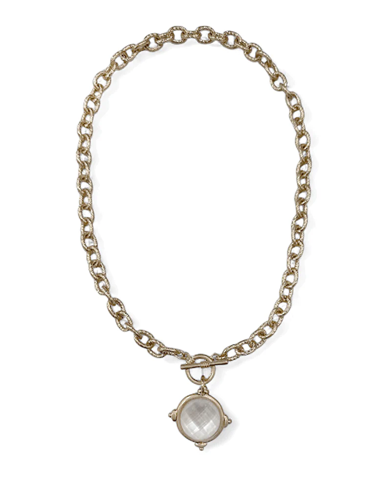 Honeybee Round Stone Toggle Necklace - White - Delta Swanky Girl