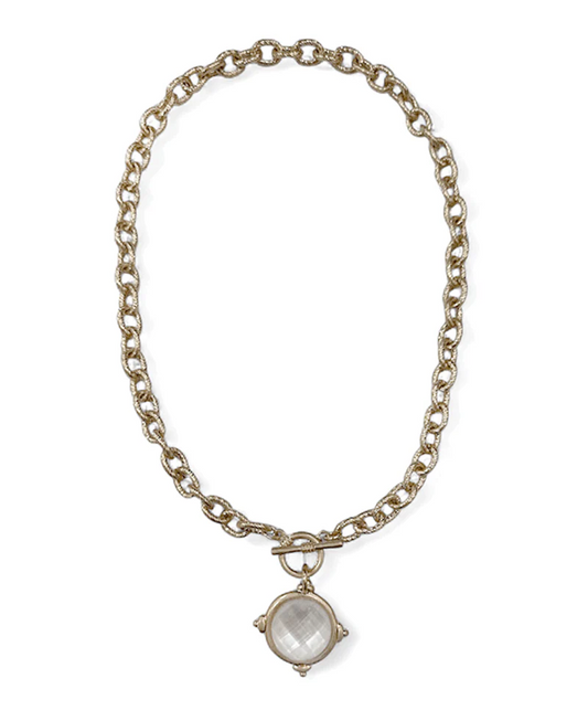 Honeybee Round Stone Toggle Necklace - White - Delta Swanky Girl