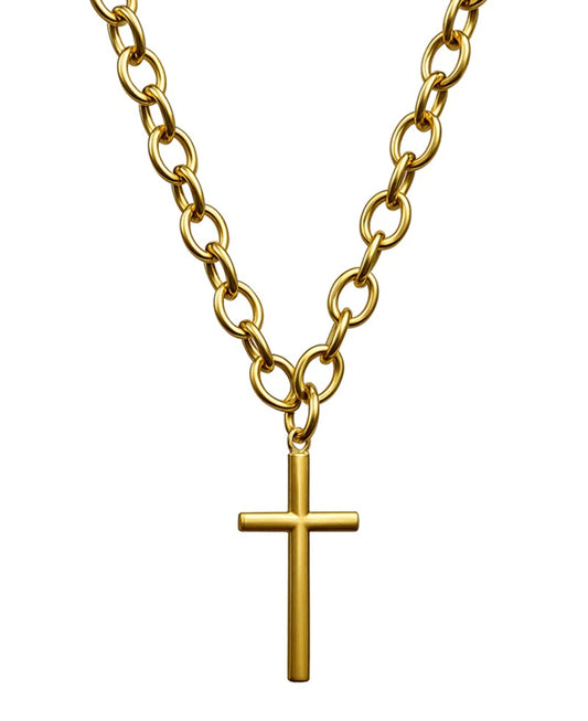 Bold Gold-Tone Chunky Chain Cross Necklace