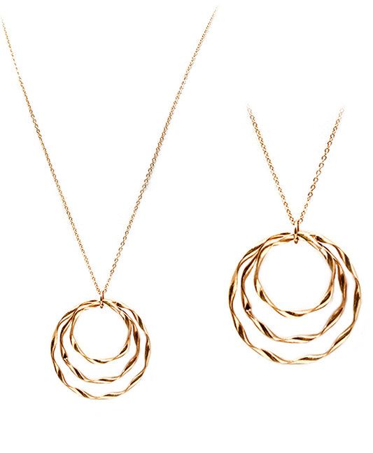 Open Circle Layered Pendant Long Necklace (Gold)