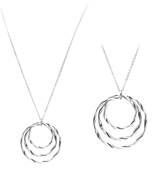 Open Circle Layered Pendant Long Necklace (Silver)