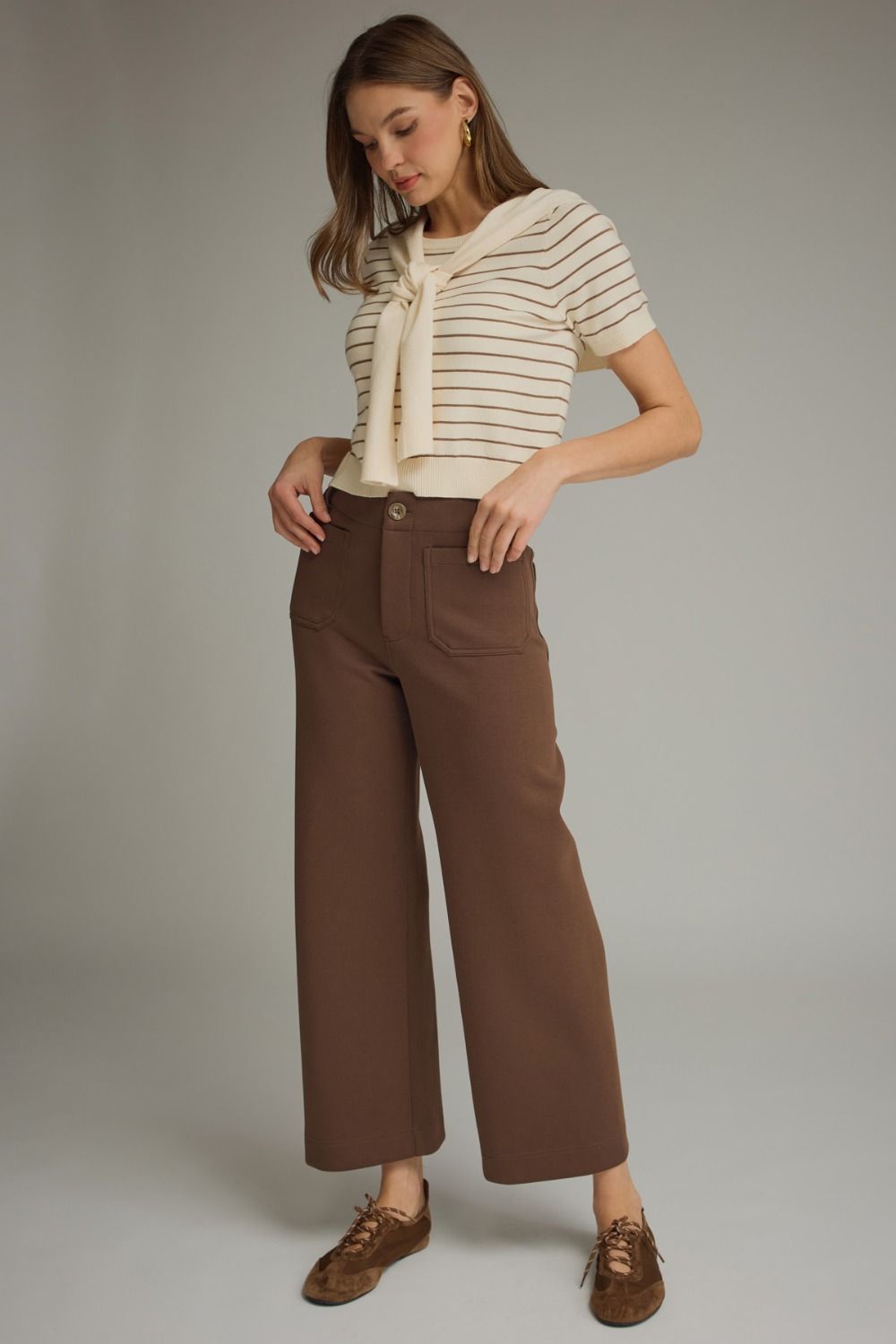 The Brown Avenue Pants | Wide Leg Patch Pocket Pants