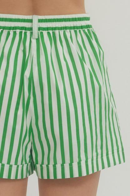 Theo Wide Stripe Shorts - Green - Delta Swanky Girl