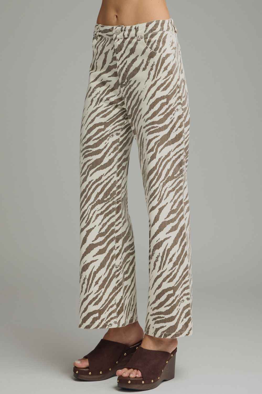 Wild Intentions Zebra Print Pant - Cream/Brown