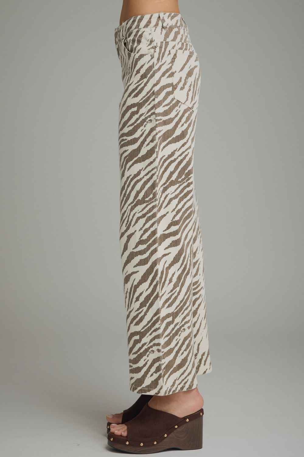 Wild Intentions Zebra Print Pant - Cream/Brown