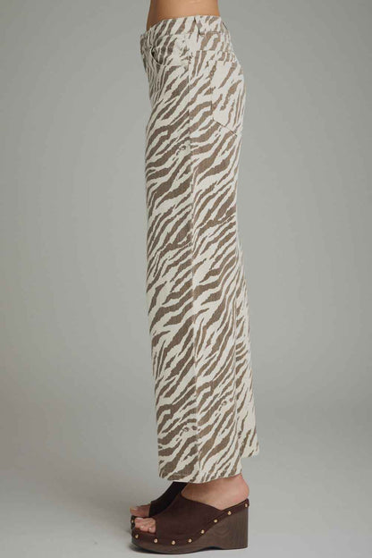 Wild Intentions Zebra Print Pant - Cream/Brown