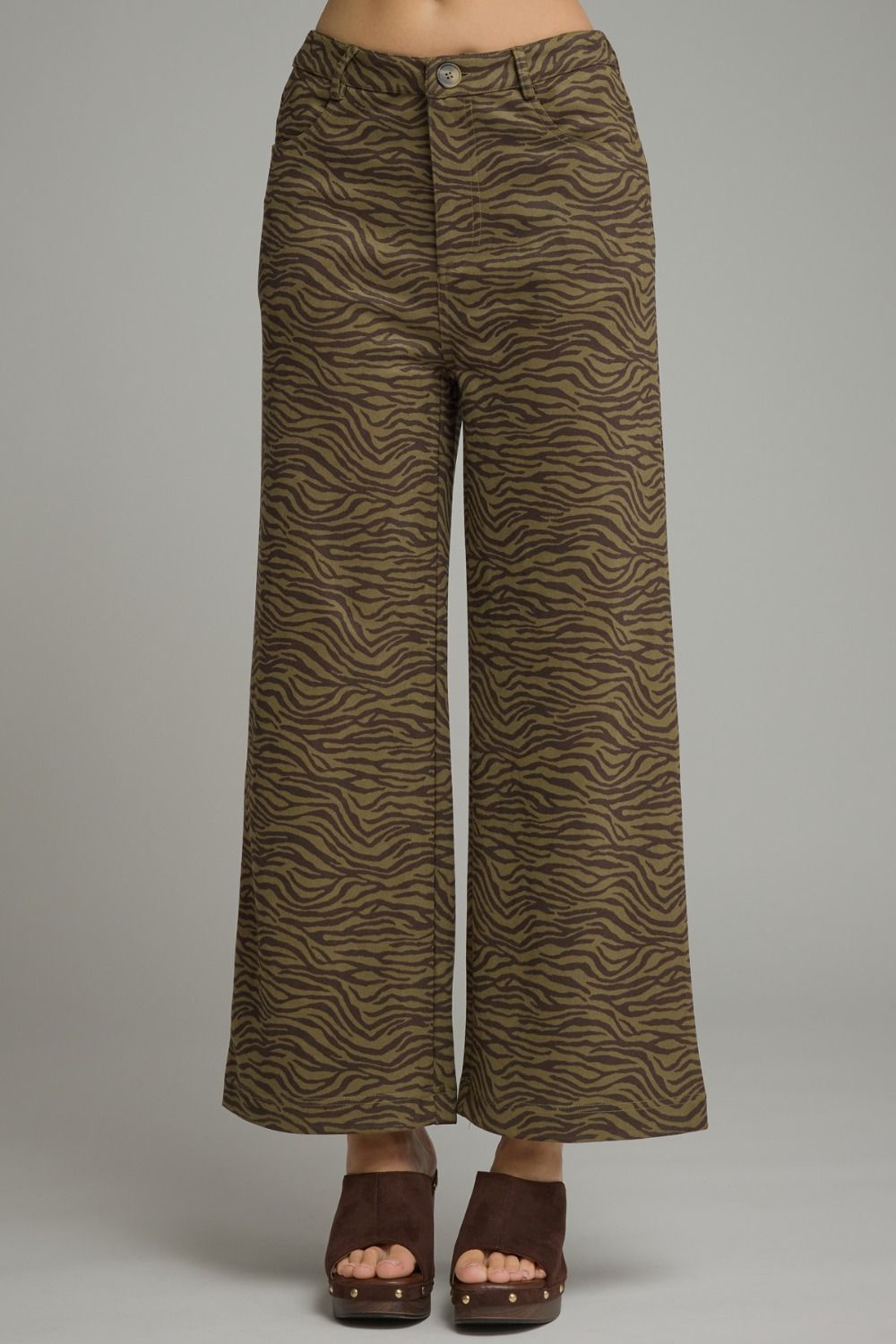 The Olive Instinct Pants | Zebra Print Faux Suede Wide Leg Pants