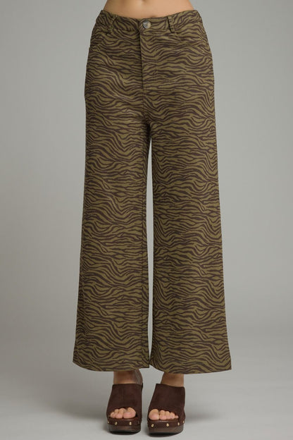 The Olive Instinct Pants | Zebra Print Faux Suede Wide Leg Pants