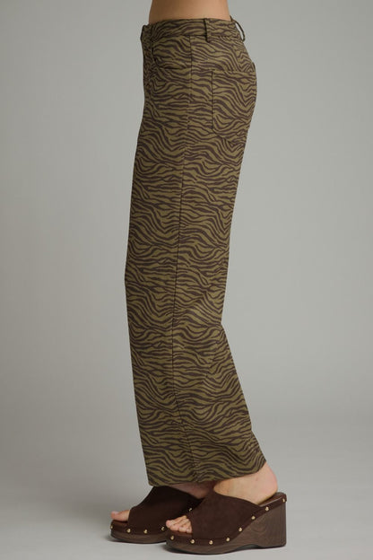 The Olive Instinct Pants | Zebra Print Faux Suede Wide Leg Pants