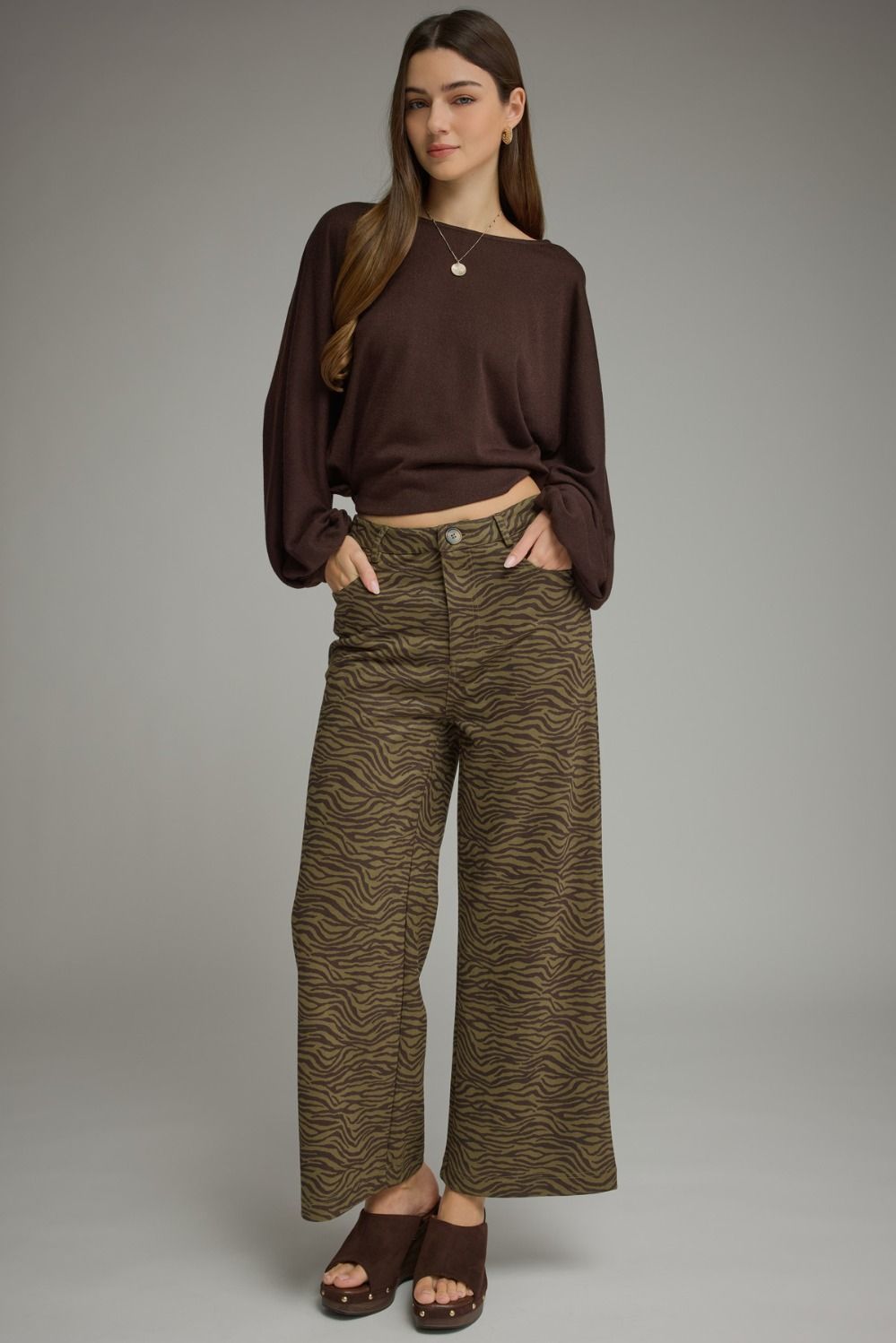 The Olive Instinct Pants | Zebra Print Faux Suede Wide Leg Pants