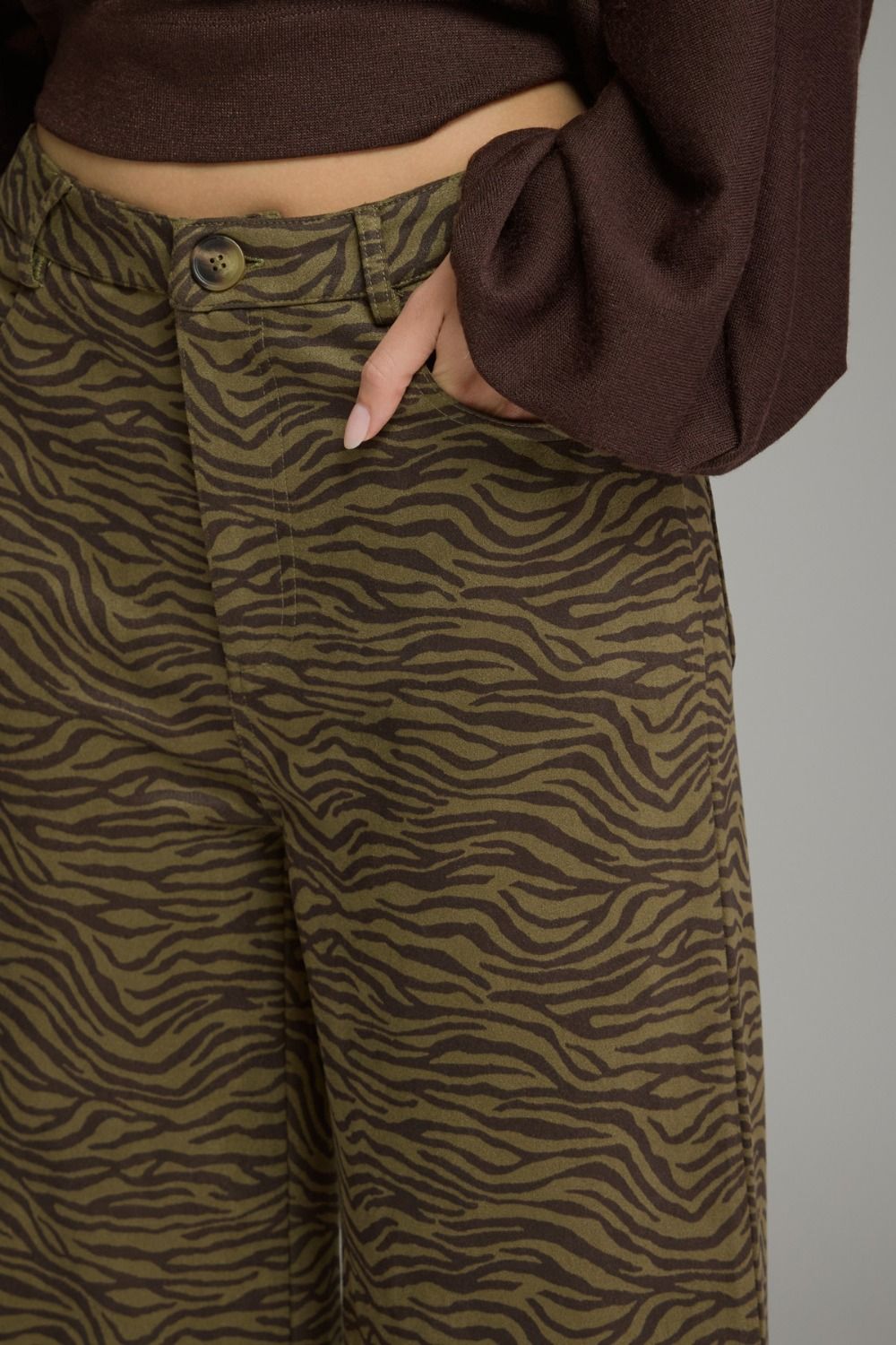 The Olive Instinct Pants | Zebra Print Faux Suede Wide Leg Pants