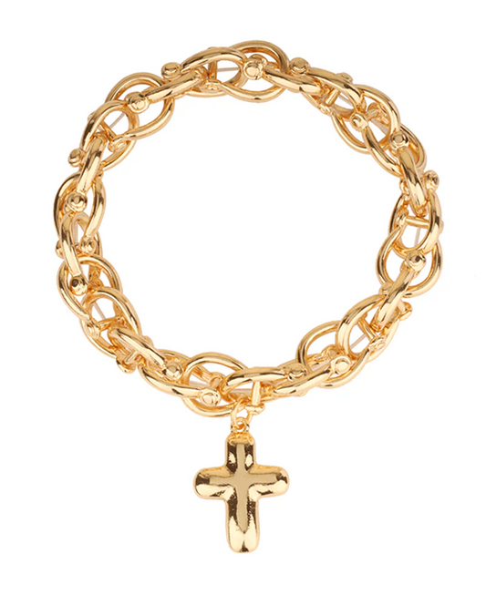 Puff Cross Chunky Stretch Bracelet - Gold