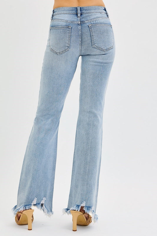 Finley Fray Tummy Control Flare Jean - Medium Wash