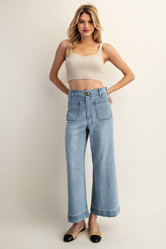 Double Trouble Patch Pocket Jean - Light Wash