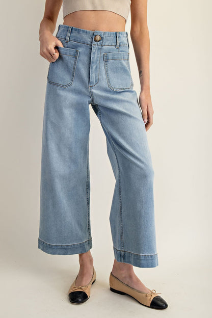 Double Trouble Patch Pocket Jean - Light Wash