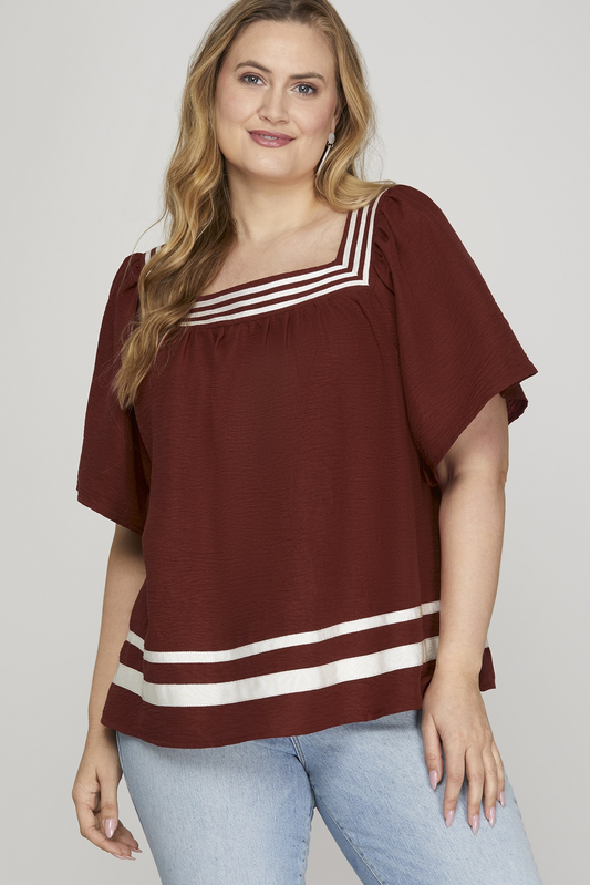 Curvy Get Loud Square Neck Top - Garnet
