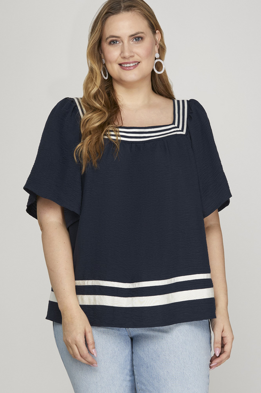 Curvy Get Loud Square Neck Top - Navy