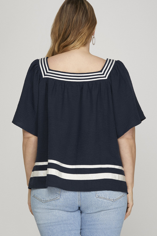 Curvy Get Loud Square Neck Top - Navy