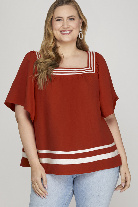 Curvy Get Loud Square Neck Top - Red